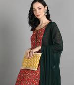 Red Floral Printed With Embroidery Work Cotton Anarkali Kurta set