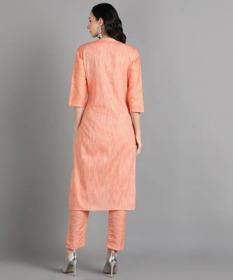 Orange Floral Embroidery Work Cotton Straight Kurta Set 6
