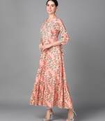 Pink Embroidery With Floral Printed Work Rayon Anarkali Kurta
