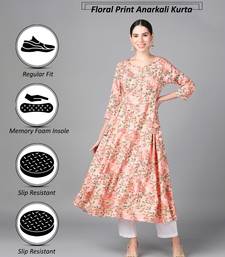 Pink Floral Printed Work Rayon Anarkali kurta
