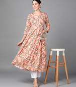 Pink Floral Printed Work Rayon Anarkali kurta