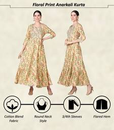 Yellow Floral Printed With Embroidery Work Anarkali kurta