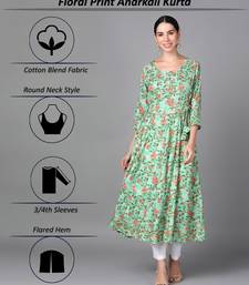 Turquoise Blue Floral Printed Work Rayon Anarkali Kurta