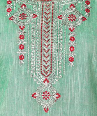 Green Floral Embroidery Work Cotton Straight Kurta Set 7