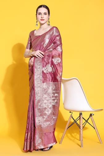 Just Fashion  Organza And  Zari Work Sarees With Blouse Attached