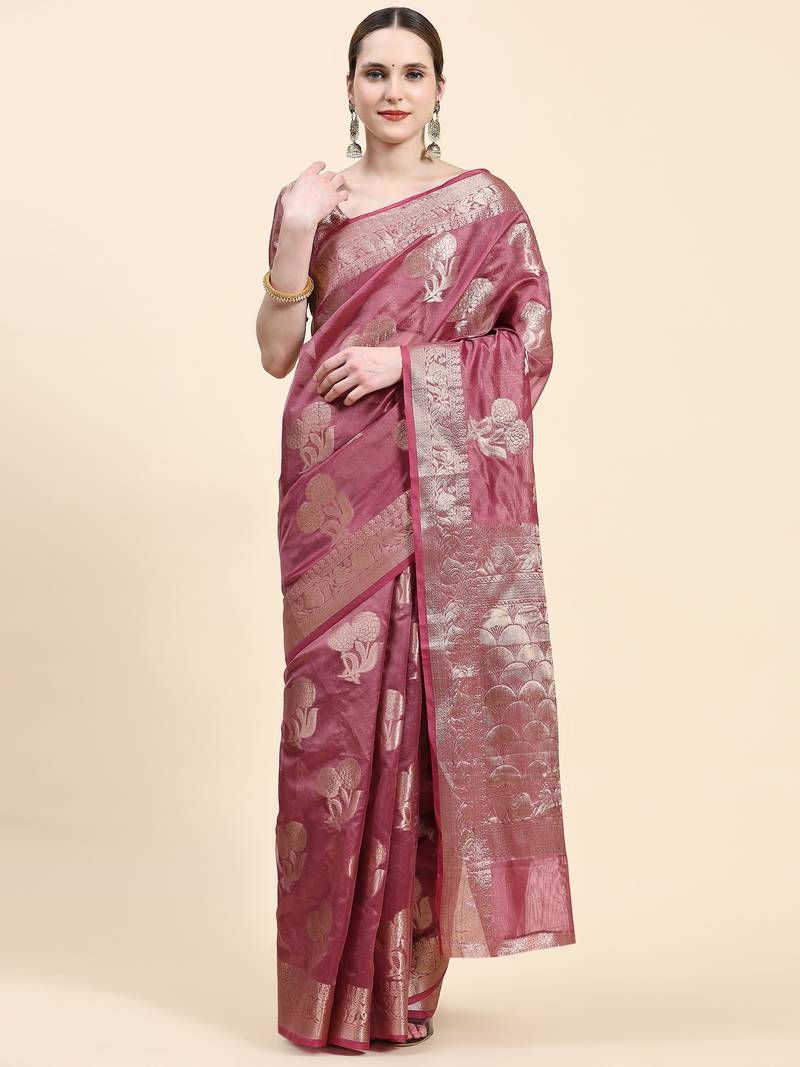Just Fashion  Organza And  Zari Work Sarees With Blouse Attached