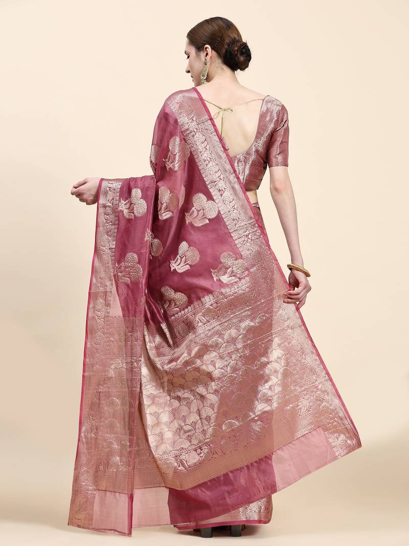 Just Fashion  Organza And  Zari Work Sarees With Blouse Attached