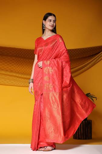 Just Fashion  Art Silk And  Zari Work Sarees With Blouse Attached