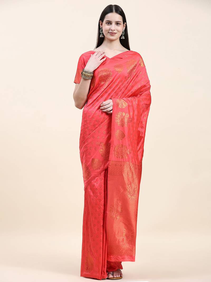 Just Fashion  Art Silk And  Zari Work Sarees With Blouse Attached