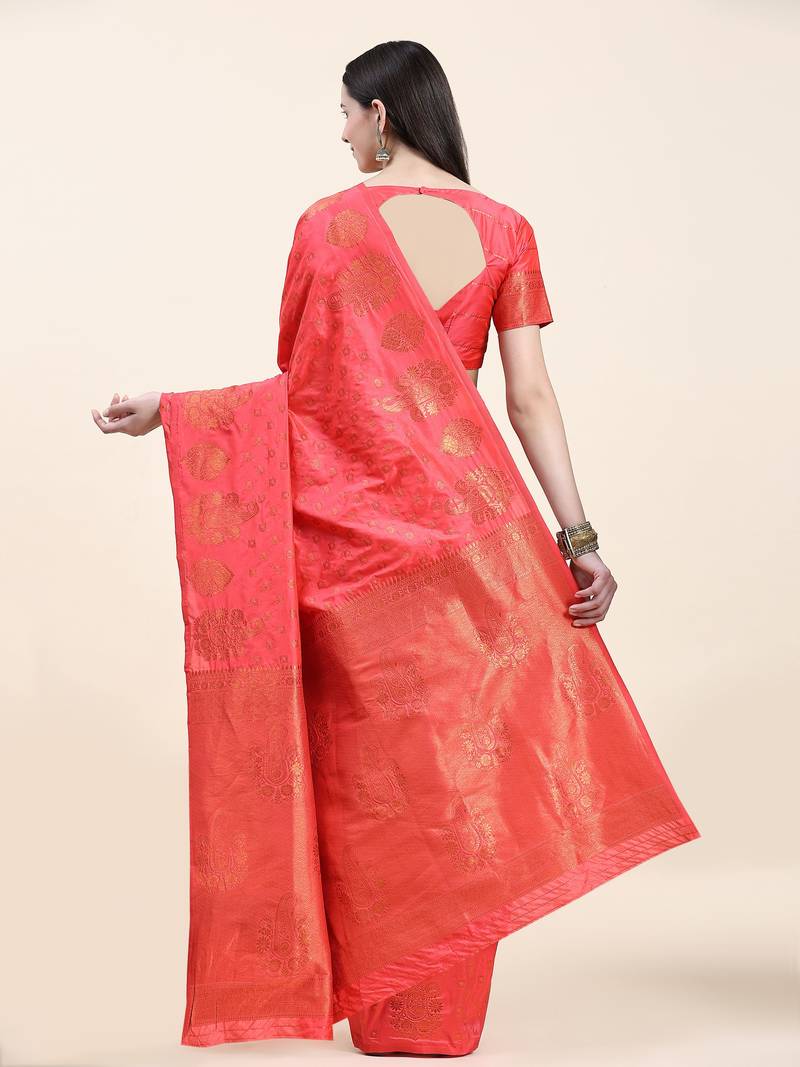 Just Fashion  Art Silk And  Zari Work Sarees With Blouse Attached