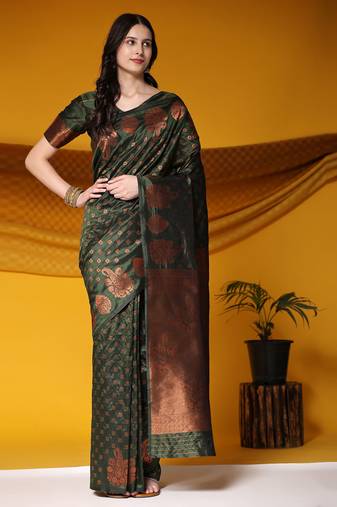 Just Fashion  Art Silk And  Zari Work Sarees With Blouse Attached