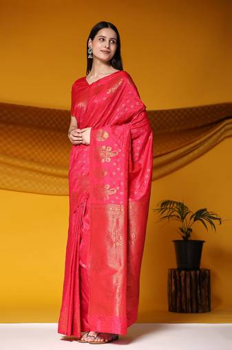 Just Fashion  Art Silk And  Zari Work Sarees With Blouse Attached
