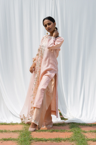 Rajshree - nude pink suit set stitched