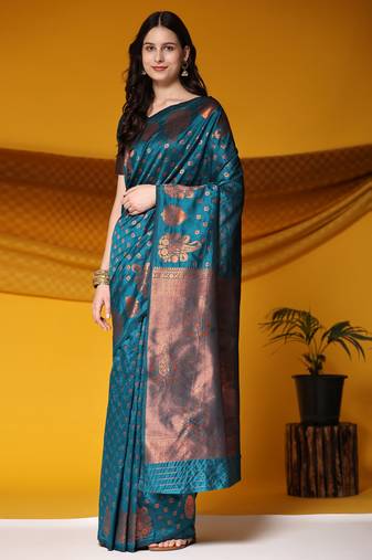 Just Fashion  Art Silk And  Zari Work Sarees With Blouse Attached