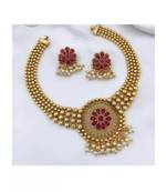 Indian gold plated bridal choker haram temple jewellery set for women