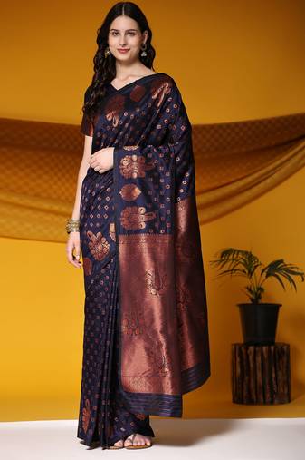 Just Fashion  Art Silk And  Zari Work Sarees With Blouse Attached