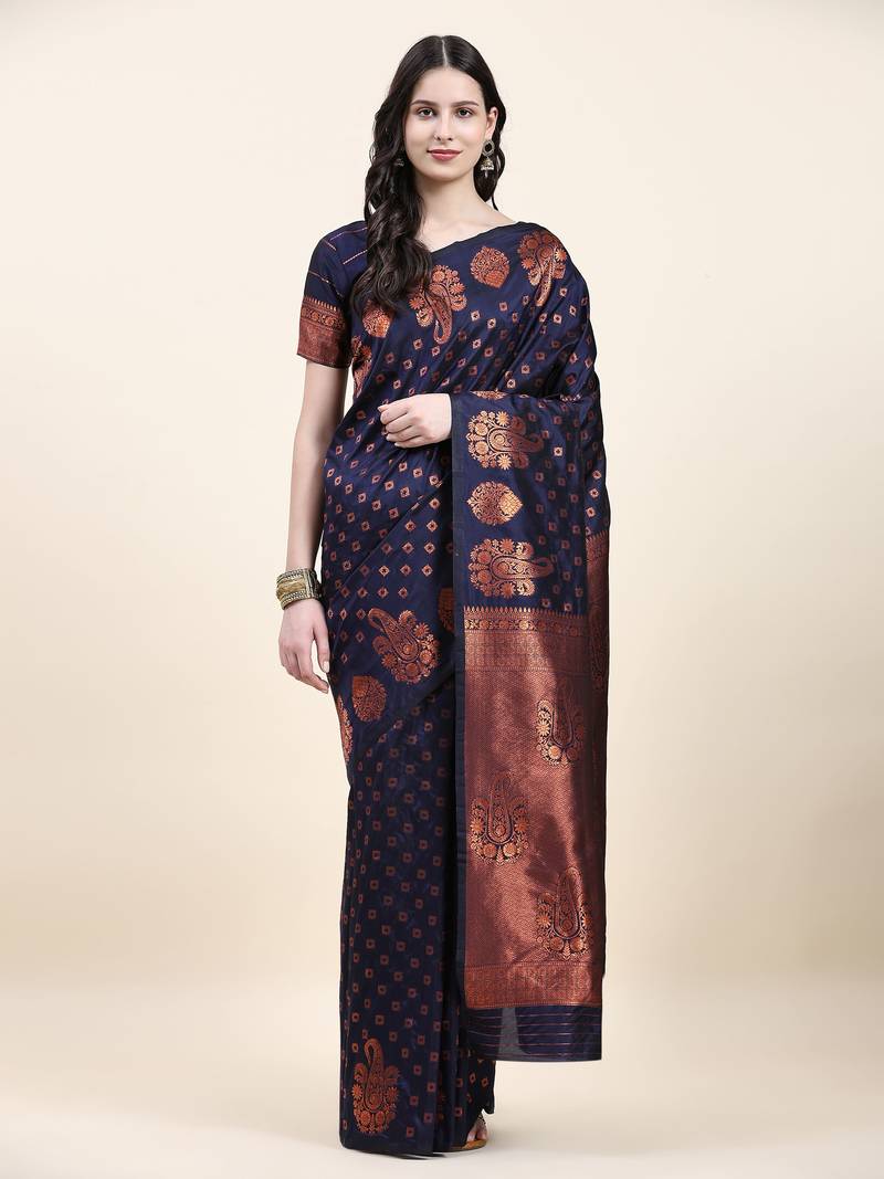 Just Fashion  Art Silk And  Zari Work Sarees With Blouse Attached