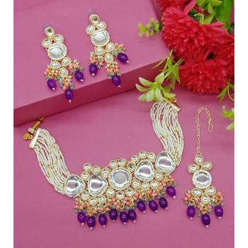Indian gold plated kundan bridal choker fashion ethnic necklace jewellery set for women 1