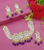 Indian gold plated kundan bridal choker fashion ethnic necklace jewellery set for women