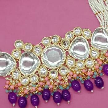 Indian gold plated kundan bridal choker fashion ethnic necklace jewellery set for women 2