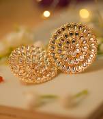 Contemporary Kundan Big Round Stud Earrings