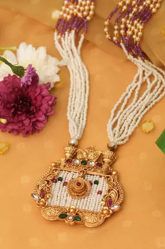 Gold-Plated White Pearl Necklace Set for Festive Elegance