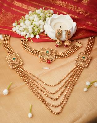 Gold-Plated Long and Choker Necklace Set with Earrings 1