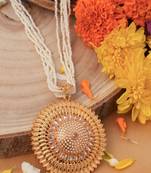 Traditional White Pearl Necklace Set with Gold Plated-Plated Sunflower Pendant