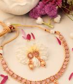 Pink Stone Studded Gold Plated Necklace Set
