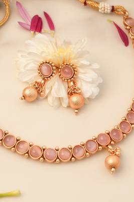 Pink Stone Studded Gold Plated Necklace Set 2