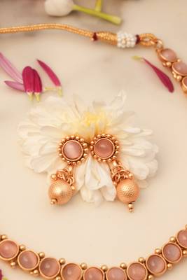 Pink Stone Studded Gold Plated Necklace Set 3