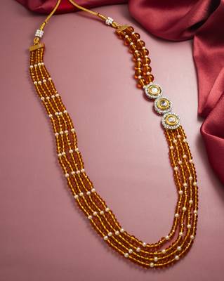 Versatile Beaded Orange Long Necklace for Layering and Festive Elegance 2