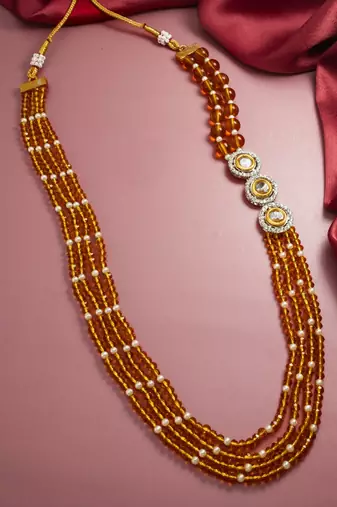Versatile Beaded Orange Long Necklace for Layering and Festive Elegance
