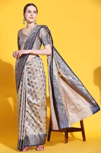Just Fashion  Art Silk And  Zari Work Sarees With Blouse Attached