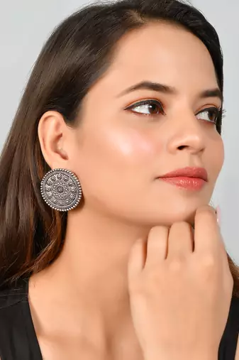 Disc traditional oxidised earrings
