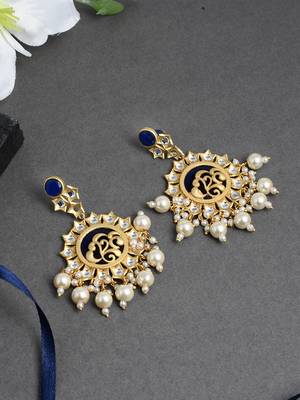 traditional blue gold filigree kundan  & pearl  drop earrings 1