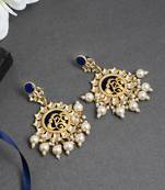 traditional blue gold filigree kundan  & pearl  drop earrings