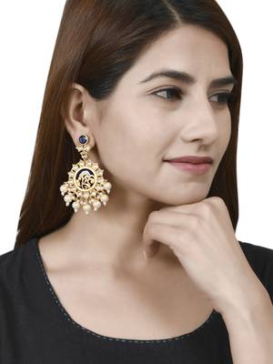 traditional blue gold filigree kundan  & pearl  drop earrings 2