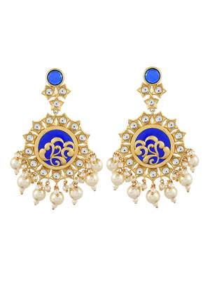 traditional blue gold filigree kundan  & pearl  drop earrings 3