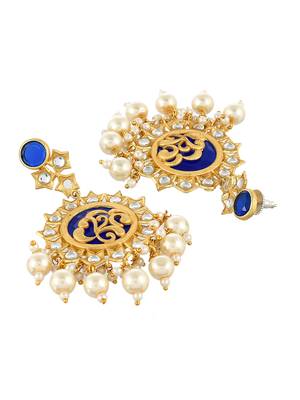 traditional blue gold filigree kundan  & pearl  drop earrings 4