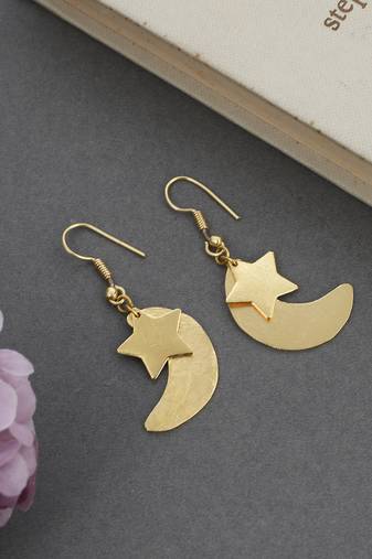 Gold plated moon star western earrings for women