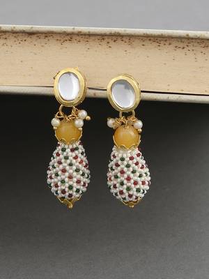 Handmade gold plated kundan & pearl drop earrings 1