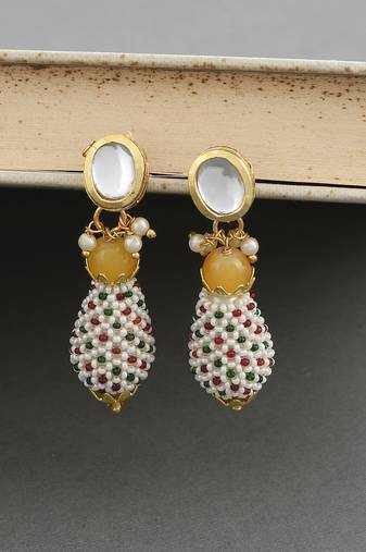 Handmade gold plated kundan & pearl drop earrings
