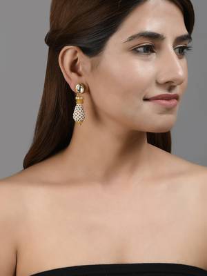 Handmade gold plated kundan & pearl drop earrings 2
