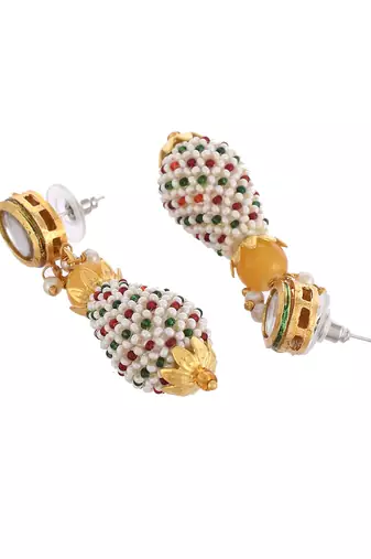 Handmade gold plated kundan & pearl drop earrings