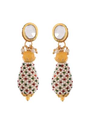Handmade gold plated kundan & pearl drop earrings 4