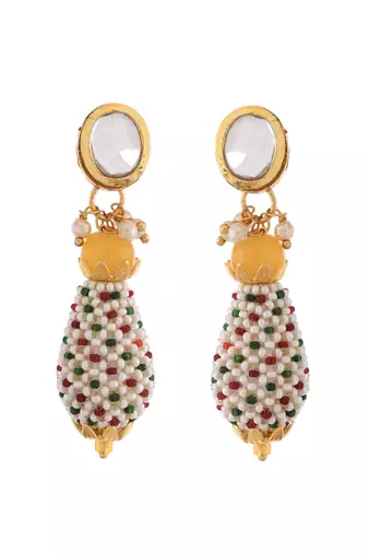 Handmade gold plated kundan & pearl drop earrings