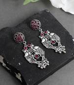 Oxidized silver plated kundan studded  chandbali earrings for women