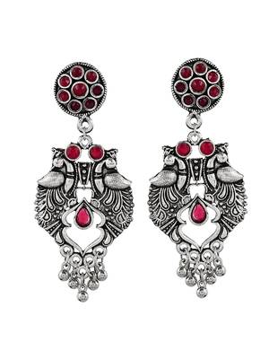 Oxidized silver plated kundan studded  chandbali earrings for women 3