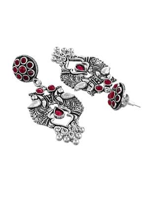Oxidized silver plated kundan studded  chandbali earrings for women 4